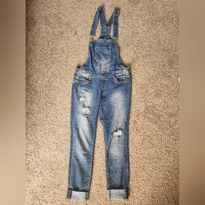 Almost Famous skinny distressed denim overalls